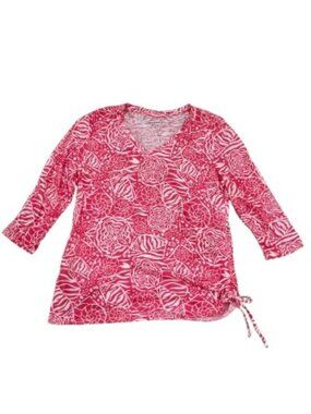Casey Key by Lilly Pulitzer Pink & White Print 3/4 Sleeve V-Neck Shirt Top - LNC
